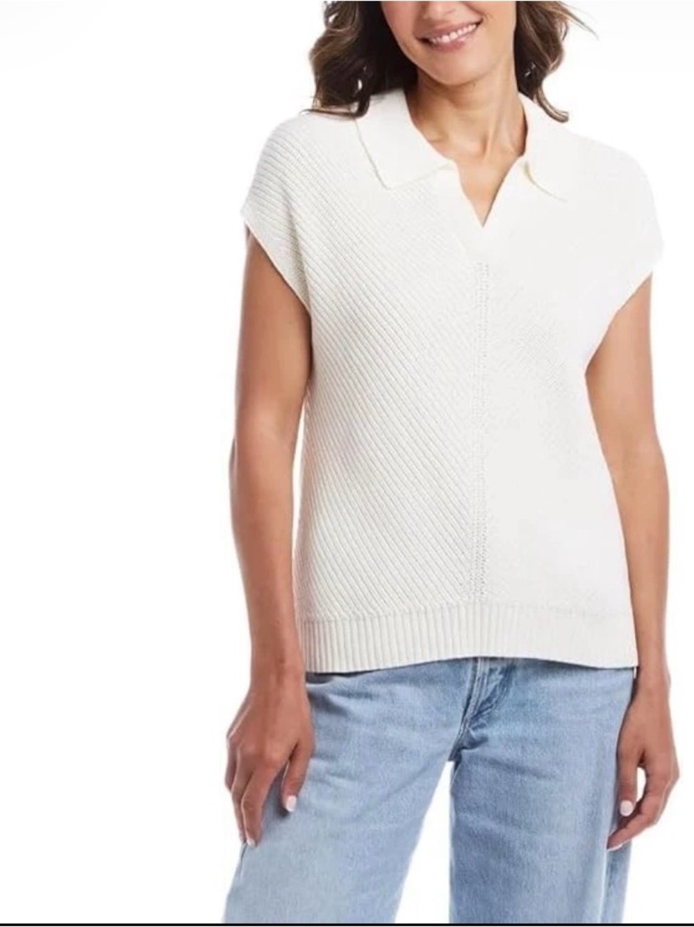 Weatherproof Vintage Ladies' Cotton Cap Sleeve Sweater Cream Med New with tags